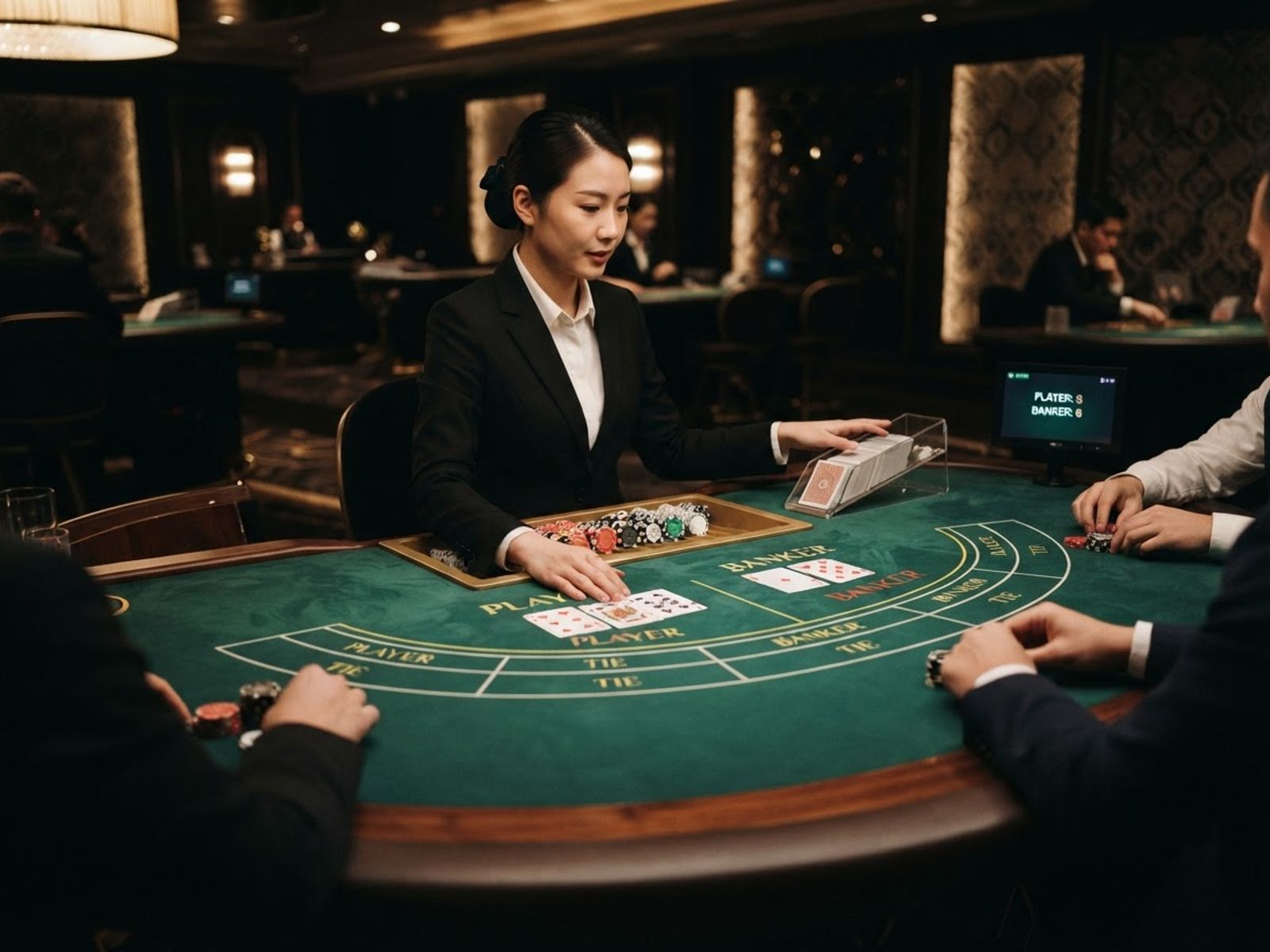 Live baccarat table with cards being dealt