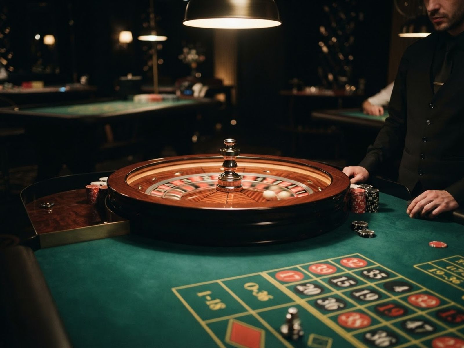 Live roulette wheel spinning on studio table